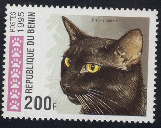 1995 Benin Black Shorthair Cat Postage Stamp