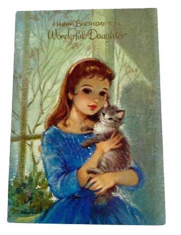 Vintage Birthday Greeting Card for Daughter Girl with Kitten