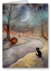 Black Cat and Jack O' Lantern Fantasy Art Cards